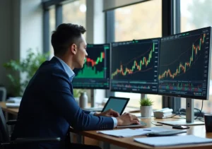 investor analyzing volatility of crypto linked stocks during market swings