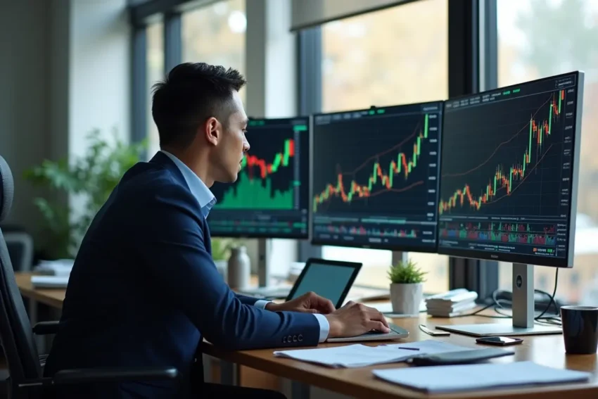 investor analyzing volatility of crypto linked stocks during market swings